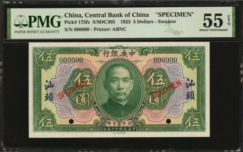 (t) CHINA--REPUBLIC. Central Bank of China. 5 Dollars, 1923. P-175fs. Specimen. ...