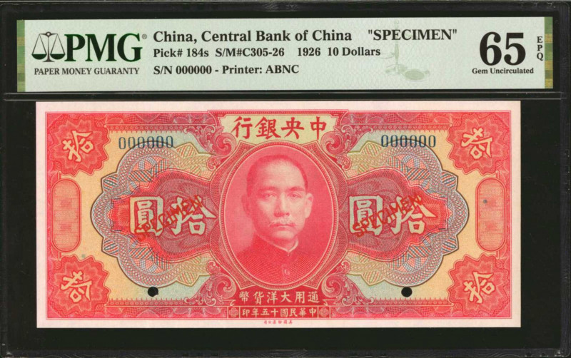 CHINA--REPUBLIC. Central Bank of China. 10 Dollars, 1926. P-184s. Specimen. PMG ...