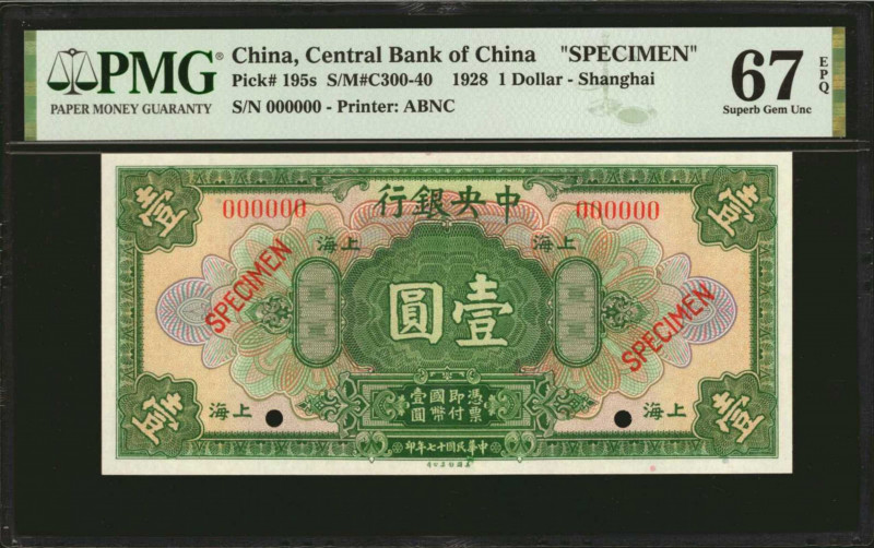 (t) CHINA--REPUBLIC. Central Bank of China. 1 Dollar, 1928. P-195s. Specimen. PM...