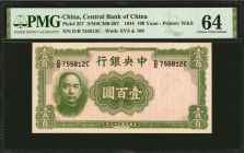 (t) CHINA--REPUBLIC. Central Bank of China. 100 Yuan, 1944. P-257. PMG Choice Uncirculated 64.

(S/M#C300-207). Watermark of SYS & 100. An important...