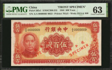 CHINA--REPUBLIC. Lot of (2). Central Bank of China. 500 Yuan, 1944. P-265s1 & 265s2. Front & Back Specimens. PMG Choice Uncirculated 63.

Printed by...