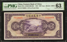 (t) CHINA--REPUBLIC. Farmers Bank of China. 100 Yuan, 1941. P-477a. PMG Choice Uncirculated 63.

(S/M#C290-83b). Serial number on front only. Printe...