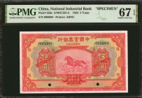 (t) CHINA--REPUBLIC. National Industrial Bank of China. 5 Yuan, 1924. P-526s. Specimen. PMG Superb Gem Uncirculated 67 EPQ.

(S/M#C291-2). Printed b...