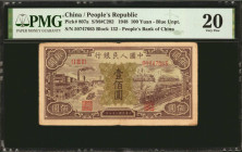 CHINA--PEOPLE'S REPUBLIC. People's Bank of China. 100 Yuan, 1948. P-807a. PMG Very Fine 20.

(S/M#C282). Block 132. Blue underprint. Found in a Very...