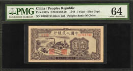 (t) CHINA--PEOPLE'S REPUBLIC. People's Bank of China. 1 Yuan, 1949. P-812a. PMG Choice Uncirculated 64.

(S/M#C282-20). Blue underprint. Block 123....