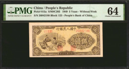 CHINA--PEOPLE'S REPUBLIC. People's Bank of China. 5 Yuan, 1949. P-813a. PMG Choice Uncirculated 64.

(S/M#C282). Block 123. Without watermark. Worke...
