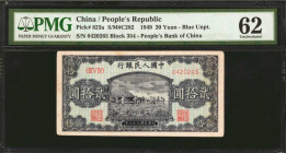(t) CHINA--PEOPLE'S REPUBLIC. People's Bank of China. 20 Yuan, 1949. P-823a. PMG Uncirculated 62.

(S/M#C282). Blue underprint. Block 354. PMG comme...
