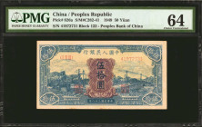 (t) CHINA--PEOPLE'S REPUBLIC. People's Bank of China. 50 Yuan, 1949. P-826a. PMG Choice Uncirculated 64.

(S/M#C282-41). Block 123. A scarce People'...