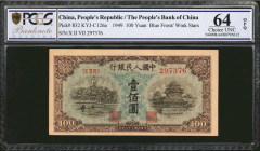 (t) CHINA--PEOPLE'S REPUBLIC. People's Bank of China. 100 Yuan, 1949. P-832. PCGS Banknote Choice Uncirculated 64 OPQ.

(KYJ-C126a). Blue front with...