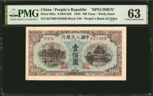 CHINA--PEOPLE'S REPUBLIC. People's Bank of China. 100 Yuan, 1949. P-832s. Specimen. PMG Choice Uncirculated 63.

(S/M#C282). Block 546. Watermark of...
