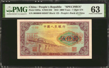 CHINA--PEOPLE'S REPUBLIC. People's Bank of China. 5000 Yuan, 1953. P-859bs. Specimen. PMG Choice Uncirculated 63.

(S/M#C282). Block 123. 7 digit se...