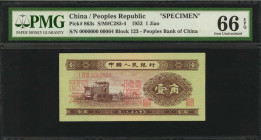CHINA--PEOPLE'S REPUBLIC. People's Bank of China. 1 Jiao, 1953. P-863s. Specimen. PMG Gem Uncirculated 66 EPQ.

(S/M#C283-4). Block 123. Specimen No...