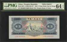 (t) CHINA--PEOPLE'S REPUBLIC. People's Bank of China. 2 Yuan, 1953. P-867s. Specimen. PMG Choice Uncirculated 64 EPQ.

(S/M#C283-10). Block 123. Wat...