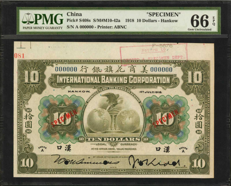 (t) CHINA--FOREIGN BANKS. International Banking Corporation. 10 Dollars, 1918. P...