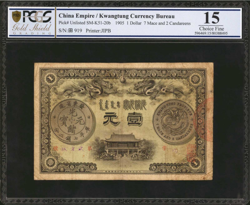 (t) CHINA--PROVINCIAL BANKS. Kwangtung Currency Bureau. 1 Dollar, 1905. P-Unlist...