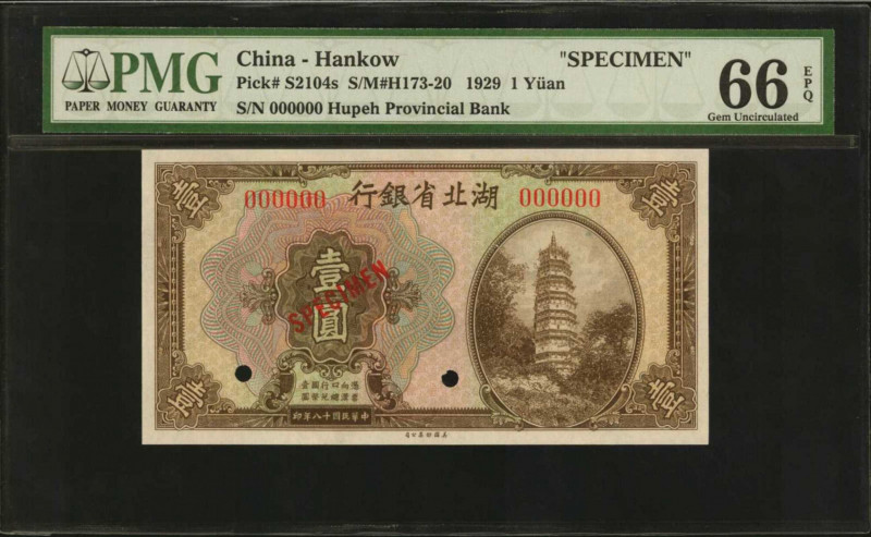 CHINA--PROVINCIAL BANKS. Hupeh Provincial Bank. 1 Yuan, 1929. P-S2104s. Specimen...