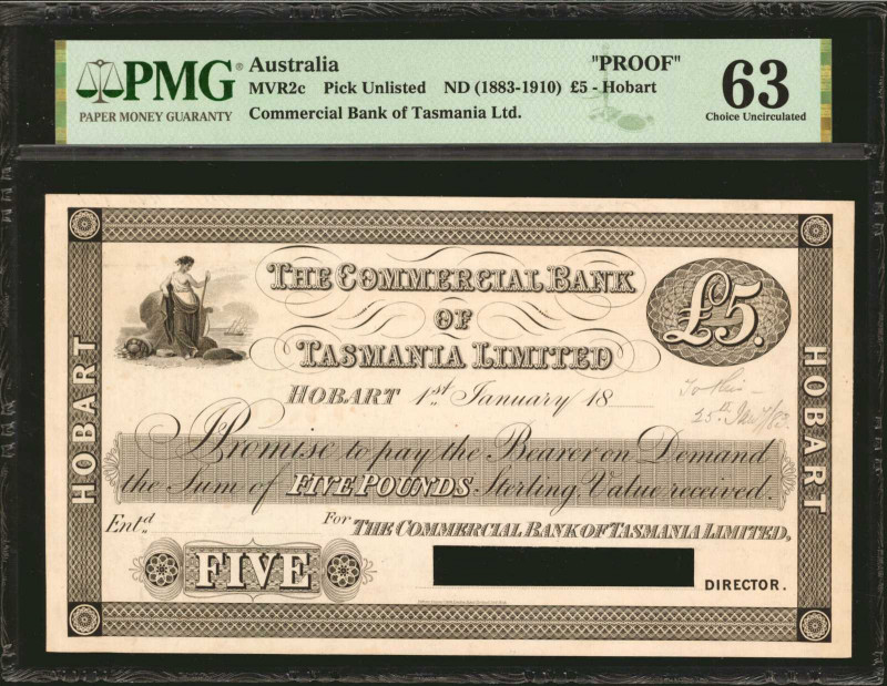 AUSTRALIA. The Commercial Bank of Tasmania Limited. 5 Pounds, ND (1883-1910). P-...