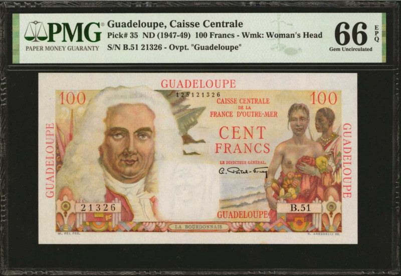 GUADELOUPE. Caisse Centrale de la France d'Outre-Mer. 100 Francs, ND (1947-49). ...