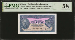 MALAYA. Board of Commissioners of Currency. 10 Cents, 1940. P-2. PMG Choice About Uncirculated 58.

Printed by FMS. A difficult 1940 series and this...