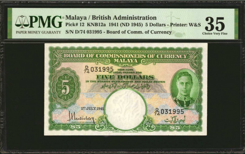 MALAYA. Board of Commissioners of Currency. 5 Dollars, 1941 (ND 1945). P-12. PMG...