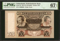 NETHERLANDS. Nederlandsche Bank. 50 Gulden, 1941-43. P-58. PMG Superb Gem Uncirculated 67 EPQ.

Printed by JEZ. Watermark of Torch. PMG Pop 1/None F...