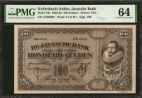 NETHERLANDS INDIES. De Javasche Bank. 100 Gulden, 1925-28. P-73b. PMG Choice Uncirculated 64.

Printed by JEZ. Signature #20. Watermark of J's & B's...