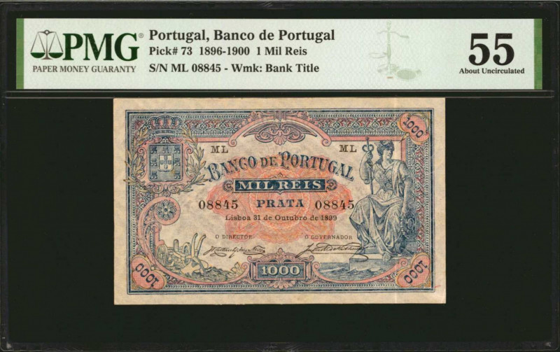 PORTUGAL. Banco de Portugal. 1 Mil Reis, 1896-1900. P-73. PMG About Uncirculated...