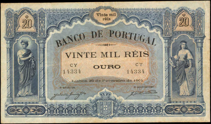 PORTUGAL. Banco de Portugal. 20 Mil Reis, 1901. P-82. Choice Fine.

1901 date....