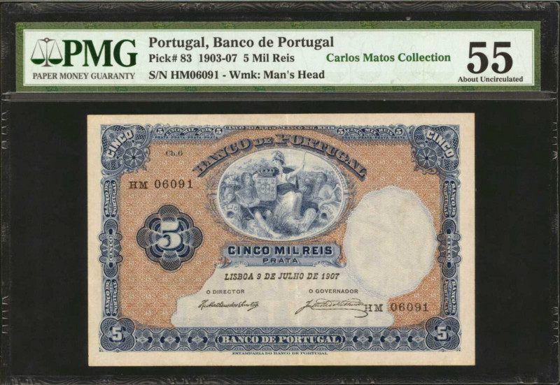 PORTUGAL. Banco de Portugal. 5 Mil Reis, 1903-07. P-83. PMG About Uncirculated 5...