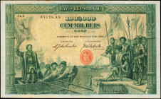 PORTUGAL. Banco de Portugal. 100 Mil Reis, 1909. P-111. Very Fine.

A detailed design of Pedro Alvares Cabral returning to Lisbon stands out on the ...
