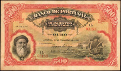 PORTUGAL. Banco de Portugal. 500 Escudos, 1922. P-130. Very Fine.

Portrait of Vasco da Gama at left. Sailing ships at sea seen at right sailing tow...