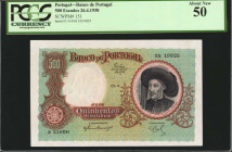 PORTUGAL. Banco de Portugal. 500 Escudos, 1938. P-151. PCGS Currency About New 50.

Dated April 26 1938. Infante Don Henrique at right with watermar...