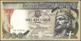 PORTUGAL. Banco de Portugal. 1000 Escudos, 1965. P-171. Extremely Fine.

D. Diniz portrait at right with watermark at left. Denis of Portugal is fon...