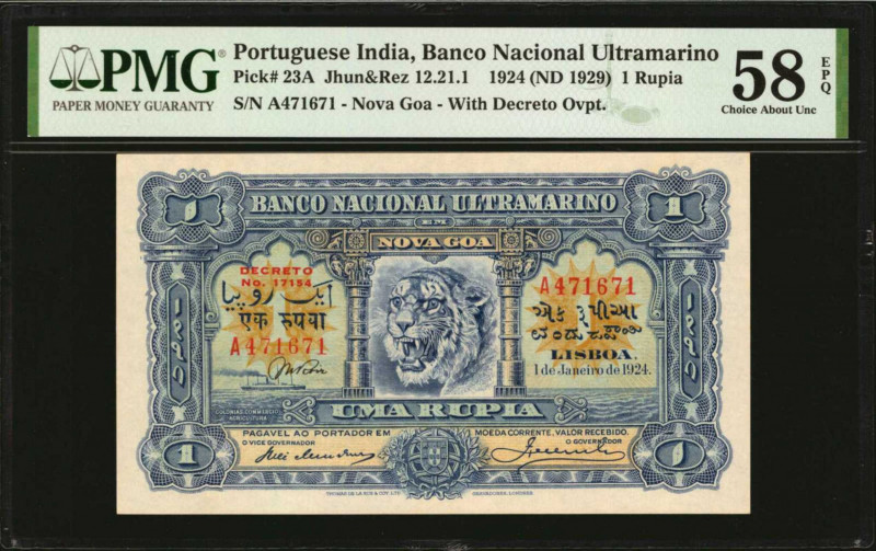 PORTUGUESE INDIA. Banco Nacional Ultramarino. 1 Rupia, 1924 (ND 1929). P-23A. PM...