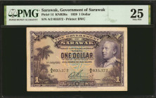SARAWAK. Government of Sarawak. 1 Dollar, 1929. P-14. PMG Very Fine 25.

Printed by BWC. An elusive 1929 Sarawak note, which are usually encountered...