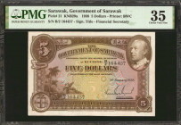SARAWAK. Government of Sarawak. 5 Dollars, 1938. P-21. PMG Choice Very Fine 35.

Printed by BWC. Signature title of Financial Secretary. Dated Janua...