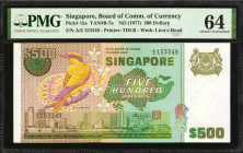SINGAPORE. Board of Communications of Currency. 500 Dollars, ND (1977). P-15a. PMG Choice Uncirculated 64.

Printed by TDLR. Watermark of Lion's Hea...