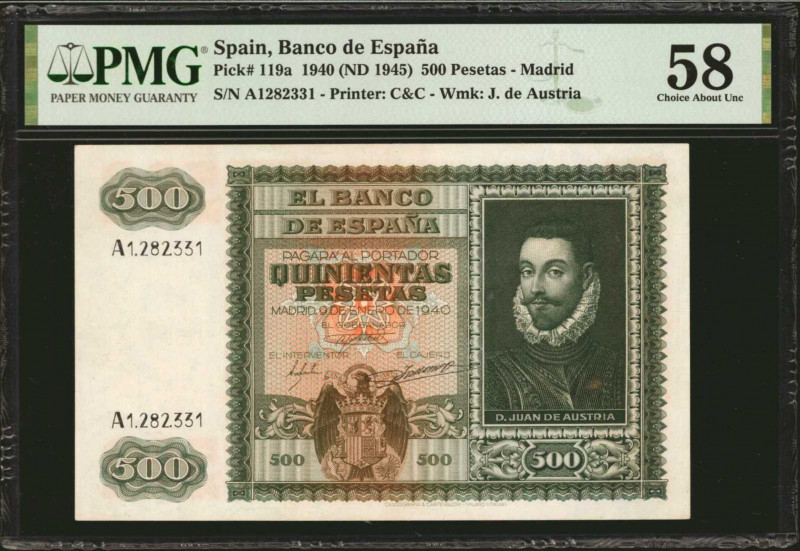 SPAIN. Banco de Espana. 500 Pesetas, 1940 (ND 1945). P-119a. PMG Choice About Un...