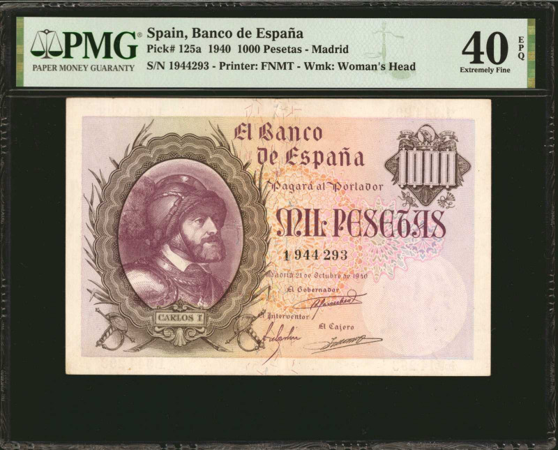SPAIN. Banco de Espana. 1000 Pesetas, 1940. P-125a. PMG Extremely Fine 40 EPQ.
...