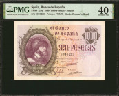 SPAIN. Banco de Espana. 1000 Pesetas, 1940. P-125a. PMG Extremely Fine 40 EPQ.

Printed by FNMT. Watermark of woman's head. Madrid. Carlos I at left...