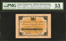 STRAITS SETTLEMENTS. Government of the Straits Settlements. 25 Cents, ND (1917). P-7. PMG About Uncirculated 53.

Printed by FMS. An elusive change ...