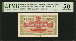 STRAITS SETTLEMENTS. Government of the Straits Settlements. 10 Cents, 1919. P-8b. PMG About Uncirculated 50.

Printed by TDLR. Signature title of Tr...
