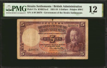 STRAITS SETTLEMENTS. Government of the Straits Settlements. 5 Dollars, 1931-34. P-17a. PMG Fine 12.

Printed by BWC. Dated January 1st 1932. King Ge...