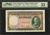 STRAITS SETTLEMENTS. Government of the Straits Settlements. 10 Dollars, 1935. P-18b. PMG Choice Very Fine 35 Net. Foreign Substance.

Printed by BWC...