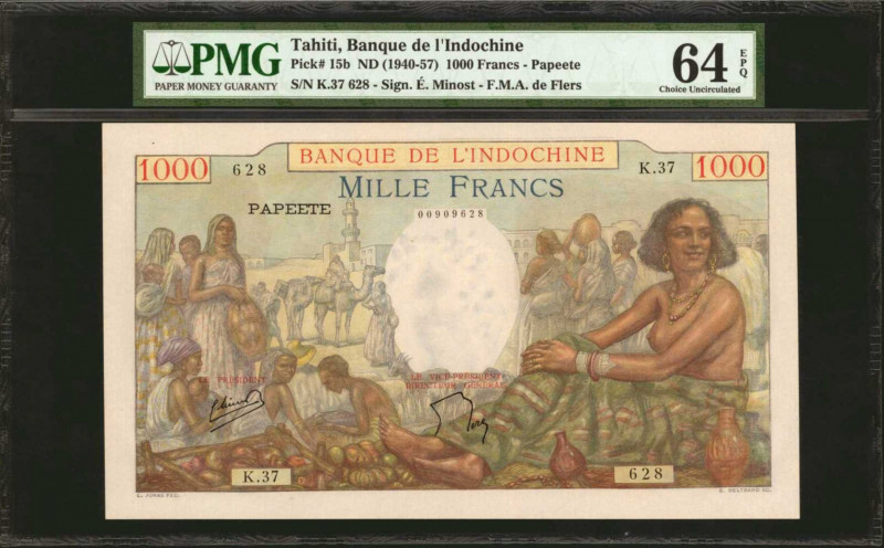 TAHITI. Banque de L'Indochine. 1000 Francs, ND (1940-57). P-15b. PMG Choice Unci...