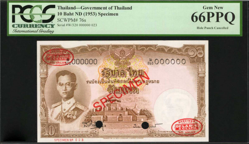 THAILAND. Government of Thailand. 10 Baht, ND (1953). P-76s. Specimen. PCGS Curr...