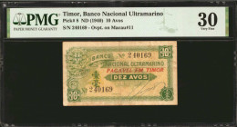 TIMOR. Banco Nacional Ultramarino. 10 Avos, ND (1940). P-8. PMG Very Fine 30.

This extremely rare note pairs excellent with the prior lot. It is al...