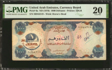 UNITED ARAB EMIRATES. Currency Board. 1000 Dirhams, ND (1976). P-6a. PMG Very Fine 20.

Printed by TDLR. Watermark of Horse's head. PMG comments "Fo...