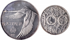 AUSTRALIA. Silver Dollar Pattern, 1967. PCGS MS-64.

KMX-M2. Mintage: 1,500. Andor Meszaros issue. A popular type, this served as an unofficial patt...