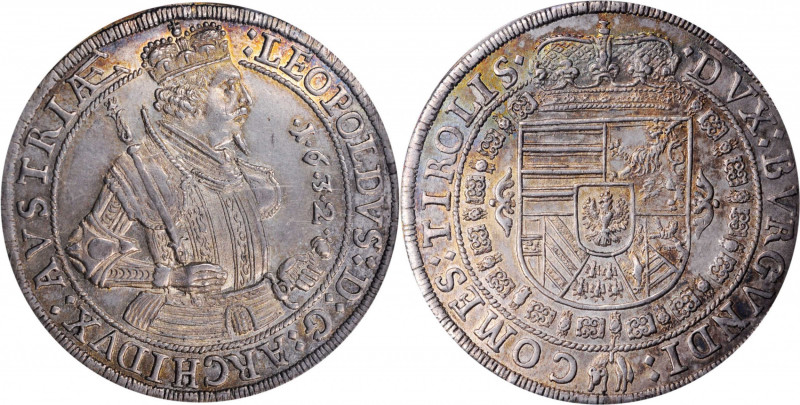 AUSTRIA. Taler, "1632" (ca. 1635). Hall Mint. in the name of Archduke Leopold V....